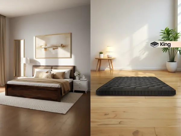 Vesta Solid Wood King Size Double Bed With Premium Foam Mattress King 78X72X4